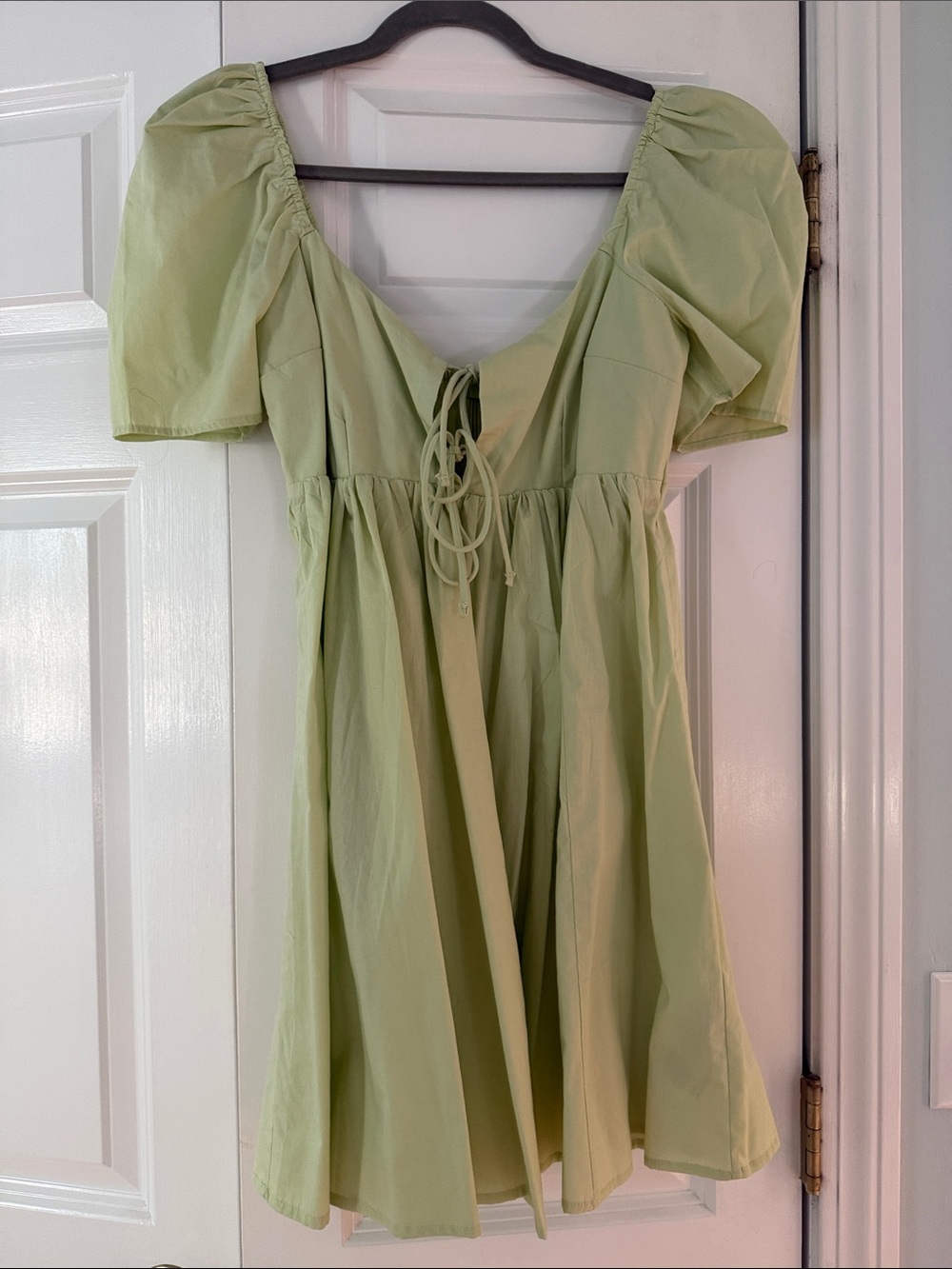Abercrombie & Fitch Light Sage Puff-Sleeve Tie-Front Mini Dress